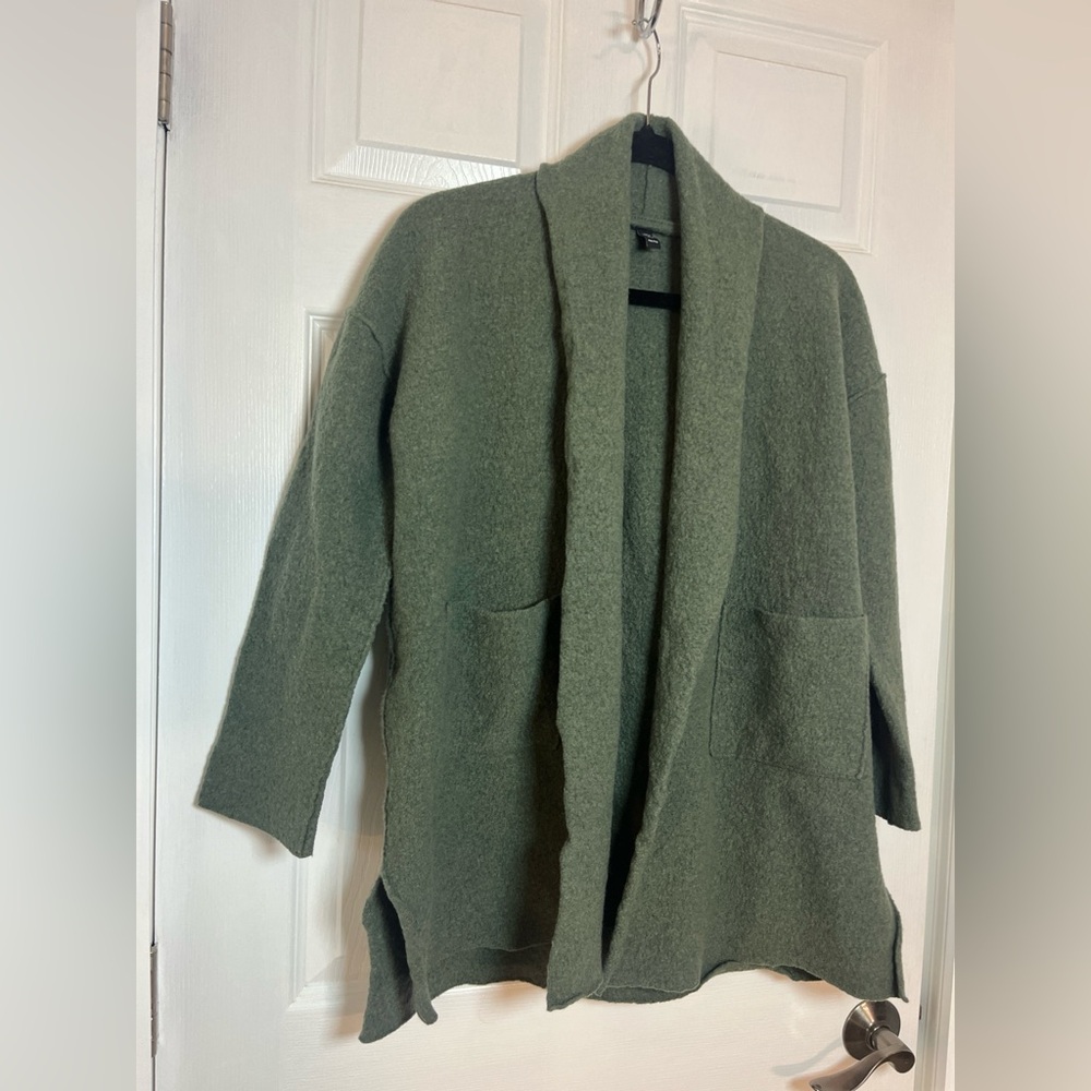 Eileen Fisher Wool Green Open Front Cardigan Sweater size PM - Picture 3 of 16